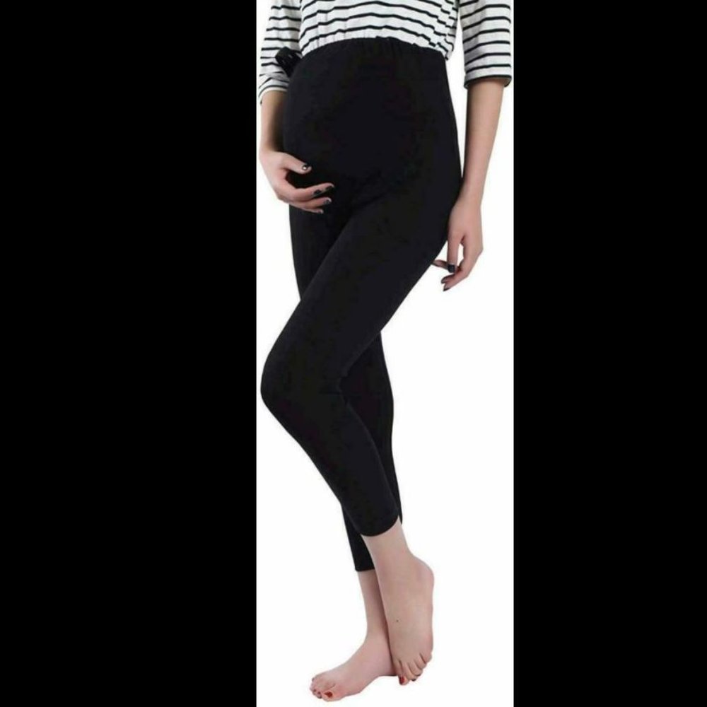NEW NWT Black Sz Small Maternity Stretchy Capri Cropped Leggings Pockets FOUCOME